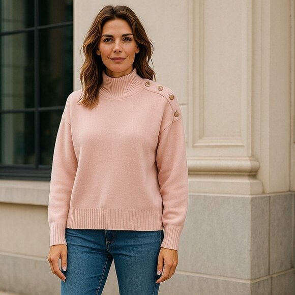 Kim Rogers Sweater Women’s L Pink Mock Neck Long Sleeve Button Shoulder NWT - Picture 1 of 12